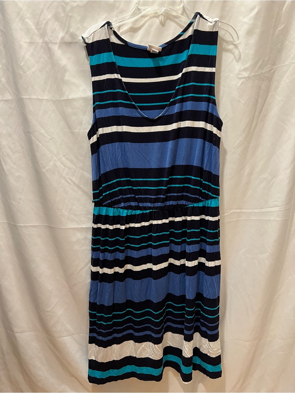 Merona Navy, Blue, Teal & White Striped Midi Dress